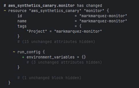 Terraform apply updating the Synthetics canary resource