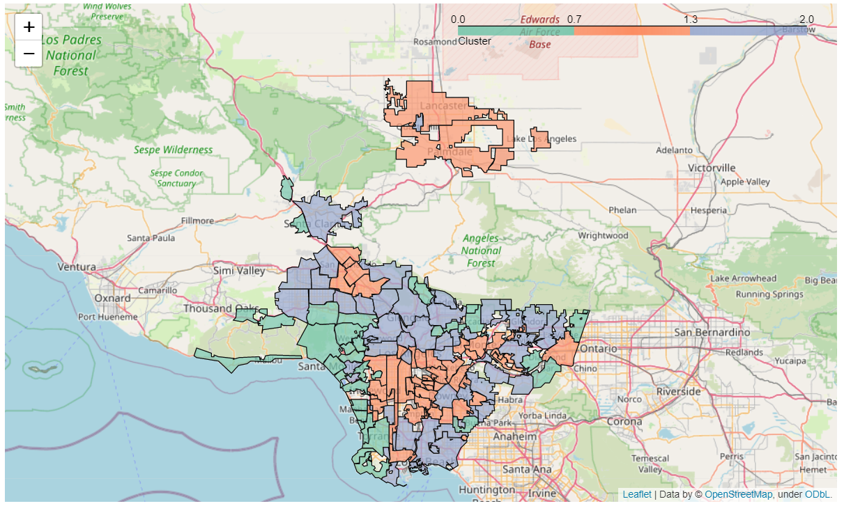 Final clusters mapped onto LA County