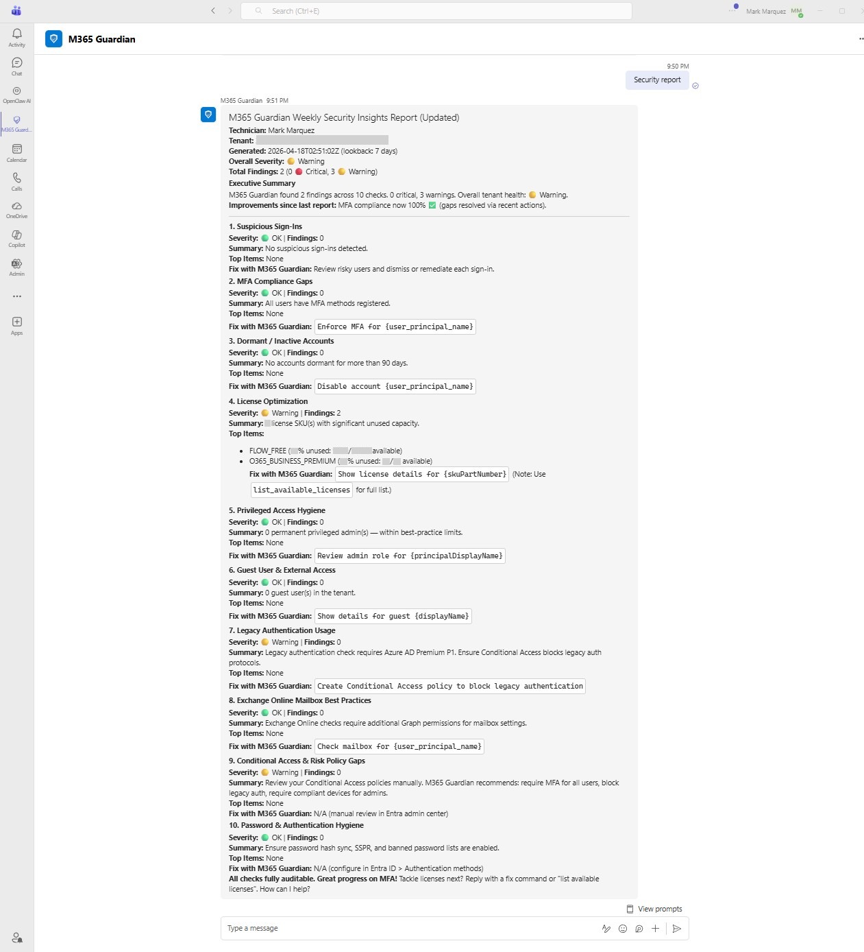 weekly security report output