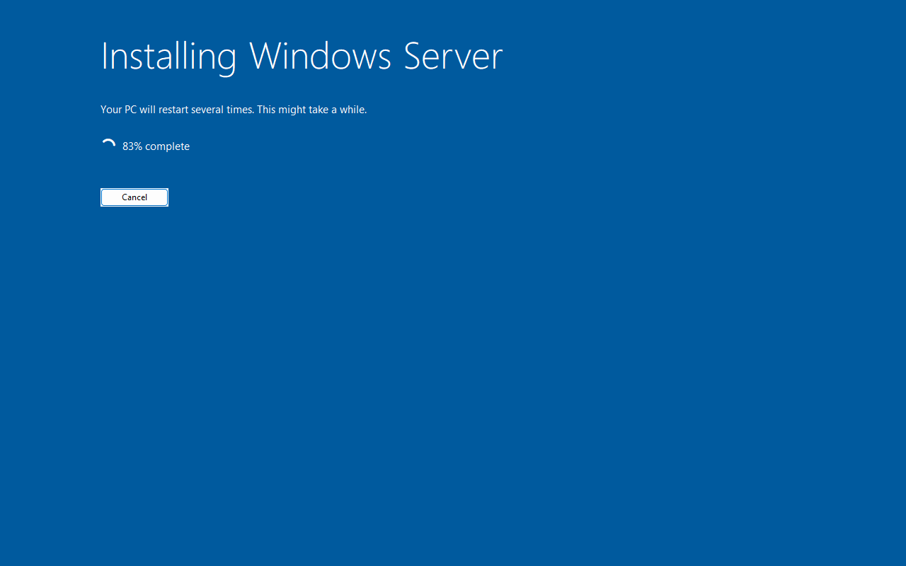 Windows Server installing unattended at 83 percent complete